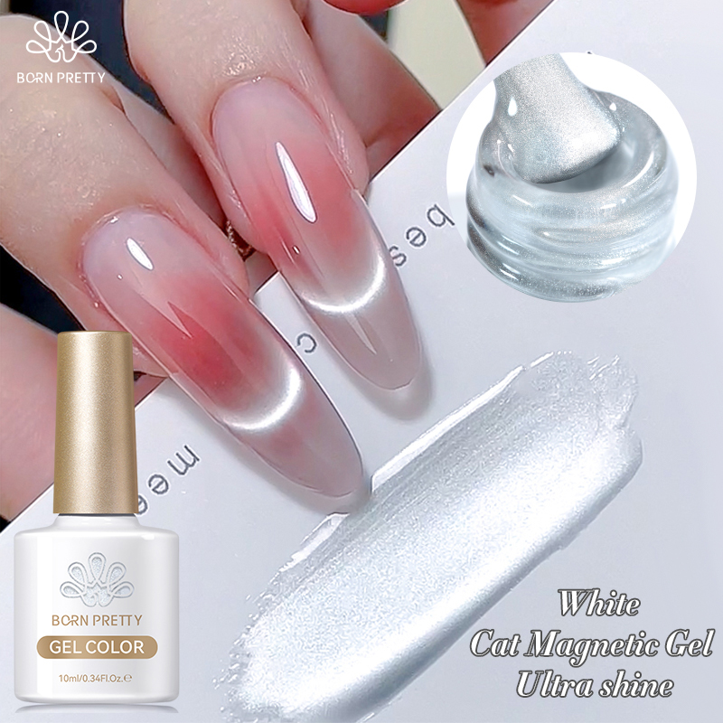 BORN PRETTY 10ml Flow Light แมวสีขาว Magnetic GEL เล็บ Ultra Shine Soak Off UV GEL กระจกแก้วแมวแม่เหล็กเจลเคลือบเงา