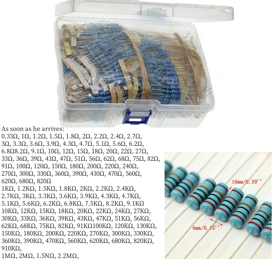 1220PCS 1W 1% 0.33~2.2M Ohmic Metal Film Resistor Kit 122 Values, 10 For Each