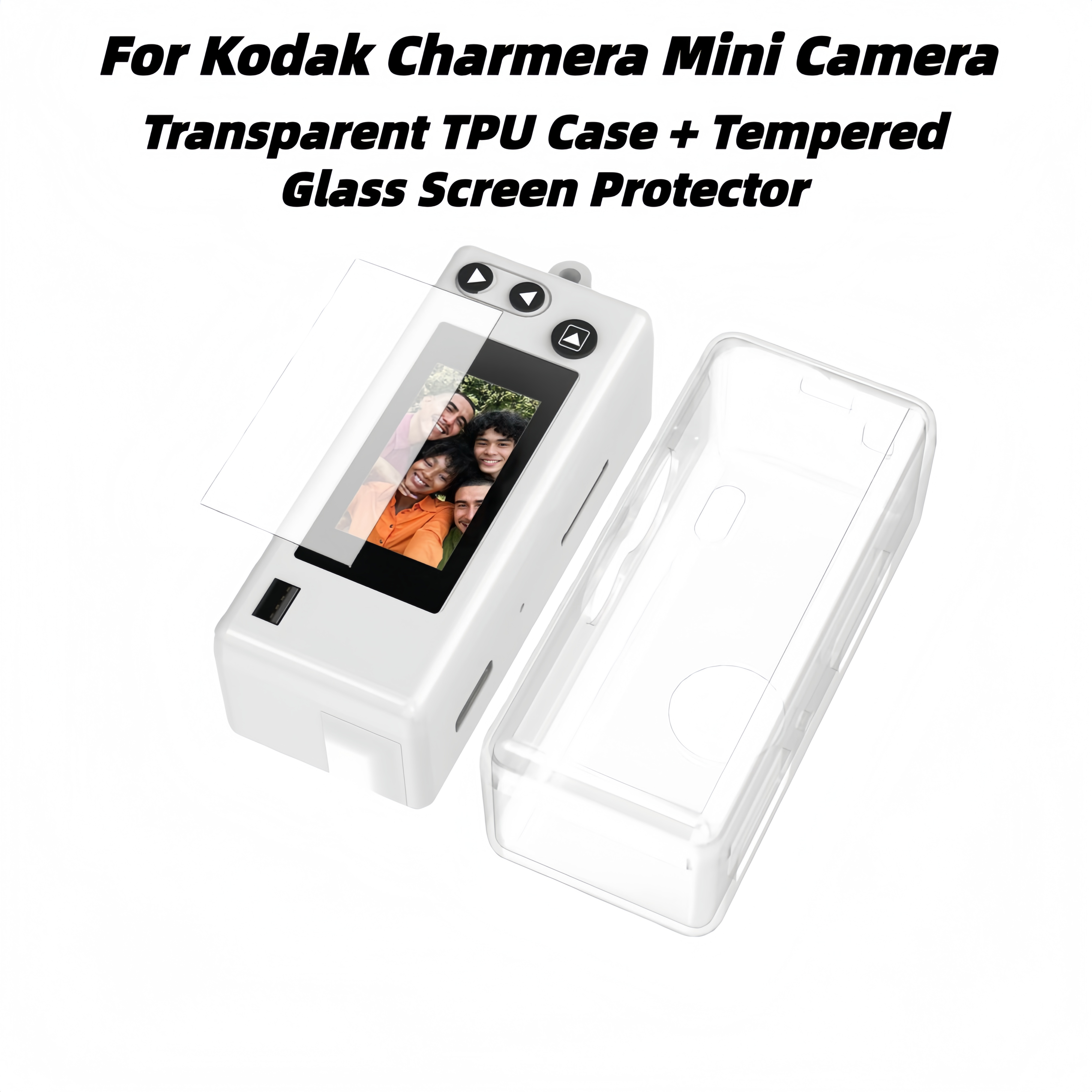 Защитный комплект для мини-камеры Kodak Charmera, набор 2 в 1 с чехлом из ТПУ и защитным стеклом для экрана