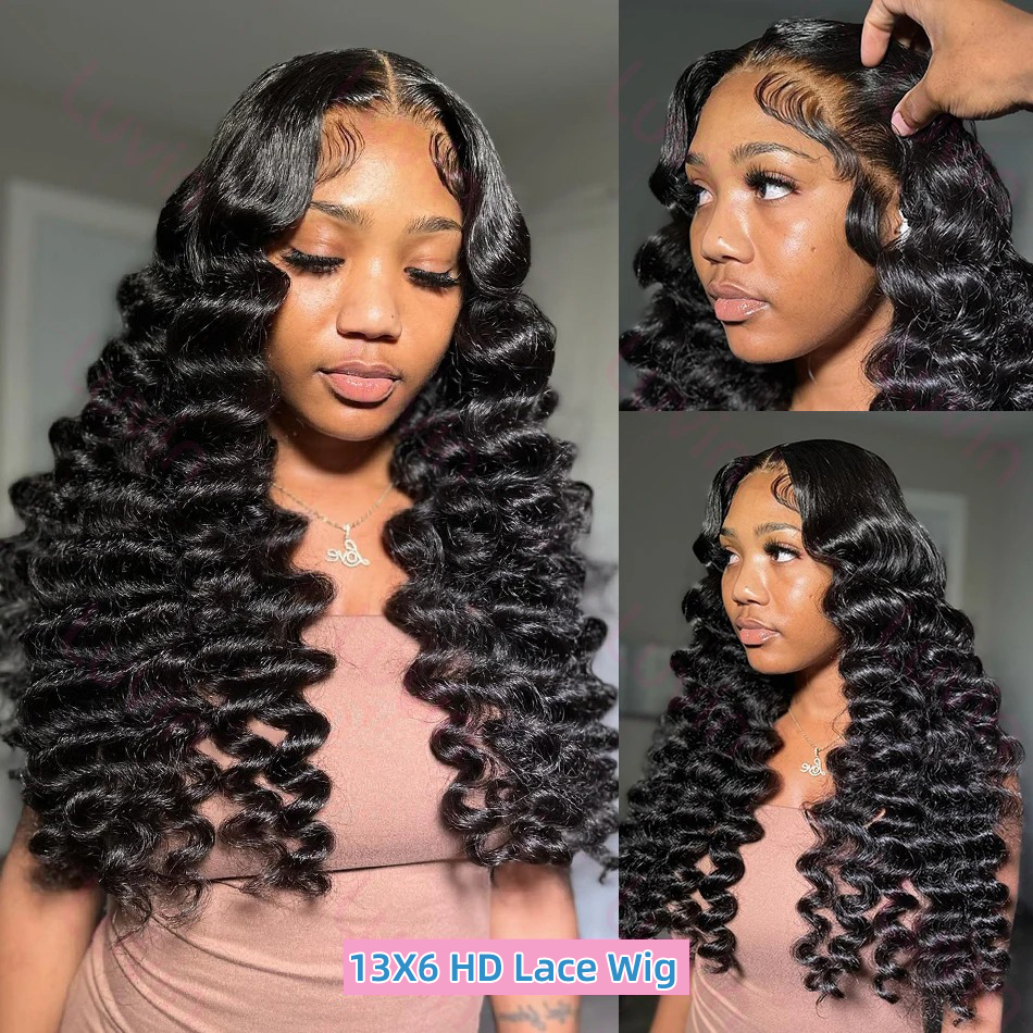 Peluca de cabello humano con encaje frontal 13x6 de onda profunda suelta, 30 pulgadas, cabello mongol con onda profunda de agua, peluca frontal de encaje HD 13x4, pelucas rizadas para mujer