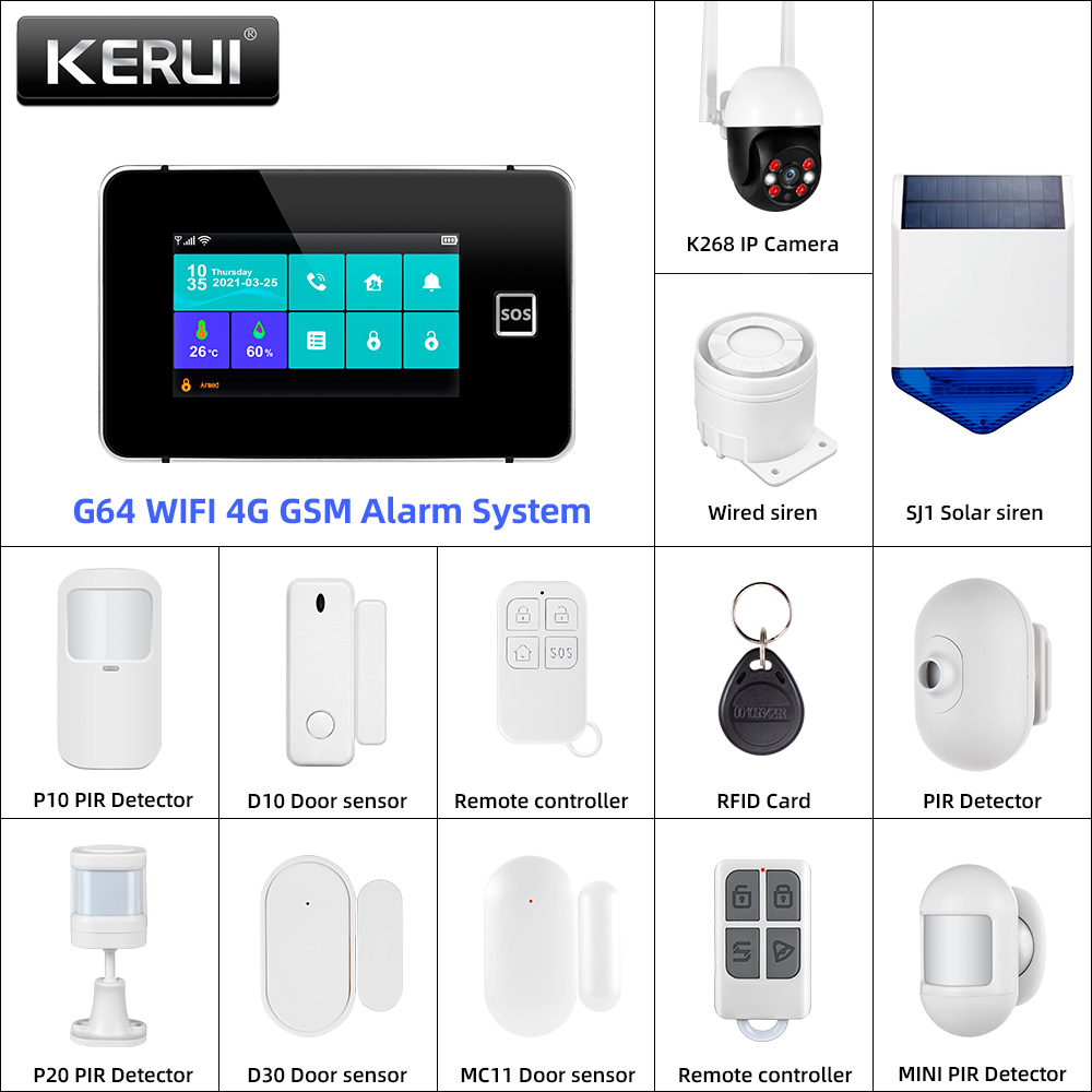 KERUI G64B 4G Wi-Fi умная система сигнализации 4,3-дюймовый экран беспроводная система безопасности «сделай сам» вашего умного дома с датчиком работает с Alexa