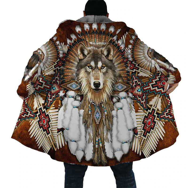 Jaqueta de inverno masculina lobo impressão 3d grosso quente com zíper casaco masculino capa robe parkas invierno hombre cobertor 2024 novo