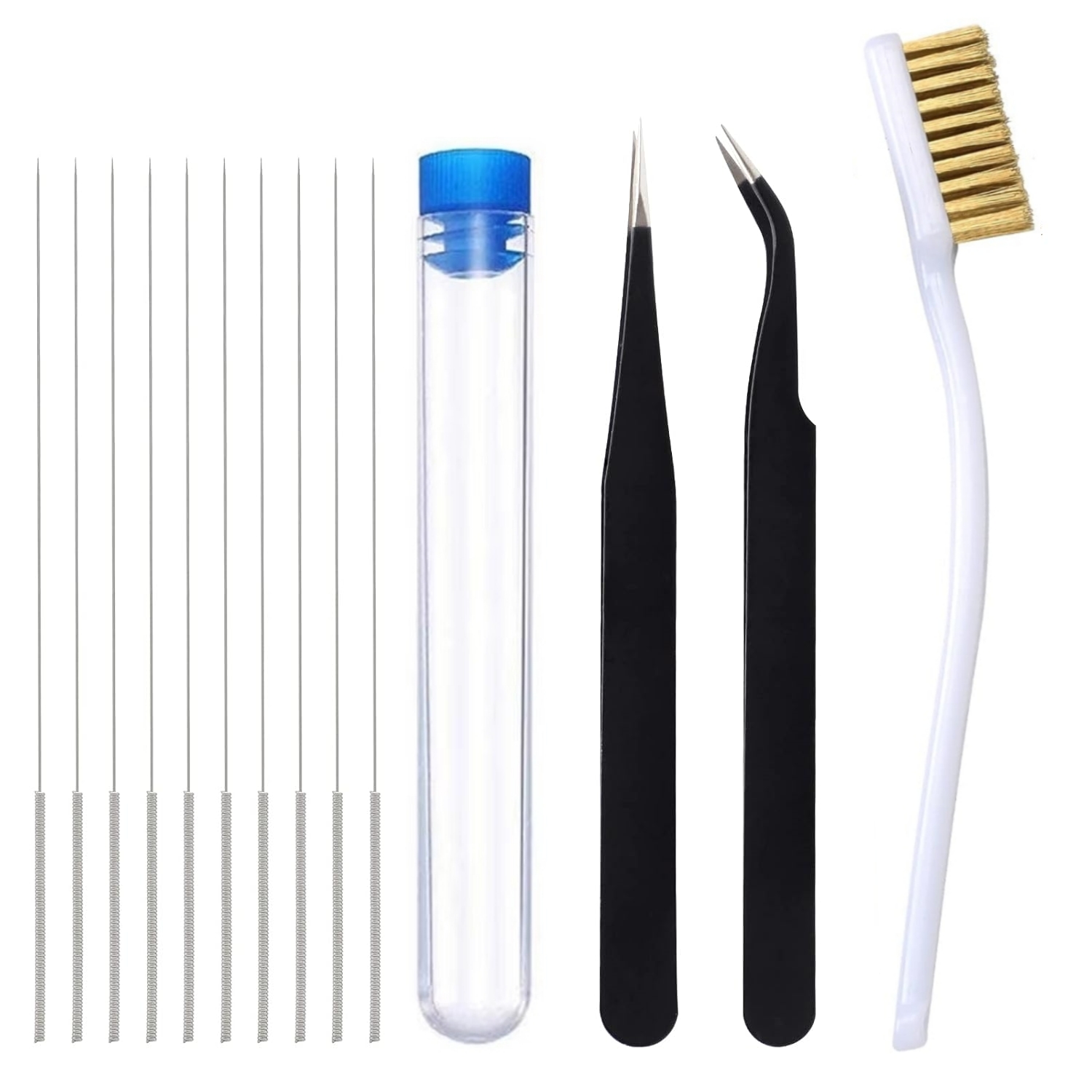 Kit de nettoyage de buse d'imprimante 3D, 13 pièces, outils de nettoyage de buse d'impression 3D, aiguilles et pincettes de nettoyage de 0.4mm avec brosse en fil de cuivre