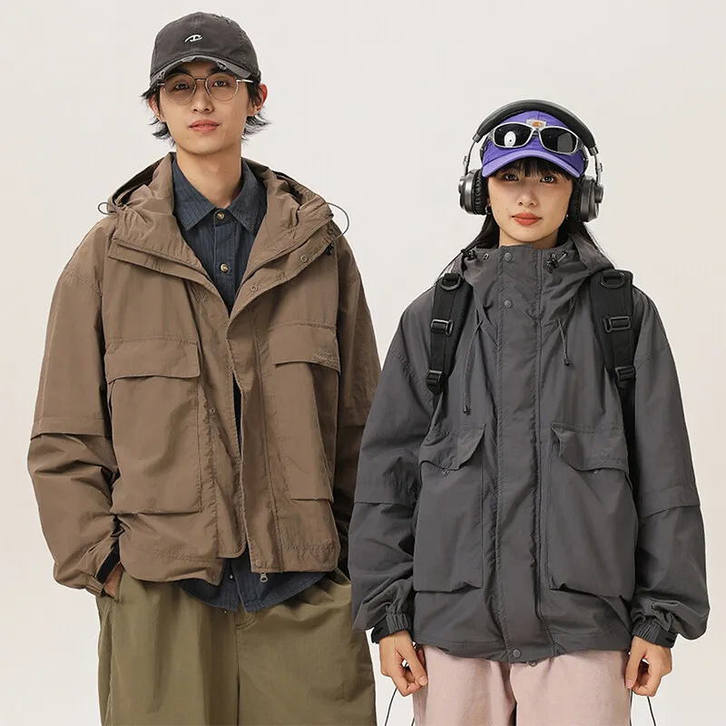 Männer Frauen Street Wear Mode Sport Lose Casual Tack Quick Dry Mit Kapuze Cargo Jacke Techwear Outdoor Leichte Kurz Mantel