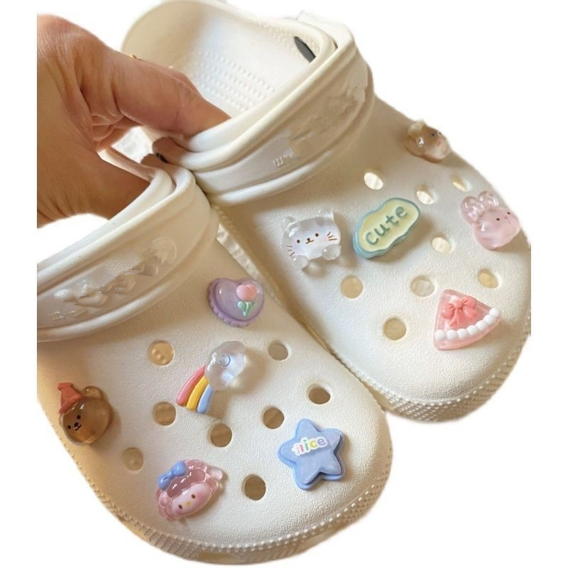 Set Jimat Sepatu Kristal Aksesori Sepatu Dapat Dilepas DIY Bunga Permen Pelangi Hewan Lucu 1Set