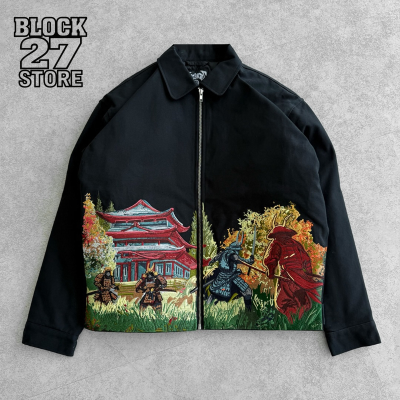 Herenjas Japanse Samurai Borduurwerk Vintage Baseballjas Harajuku Unisex Zwaar geborduurd Loose Fit Streetwear Paar Nieuw