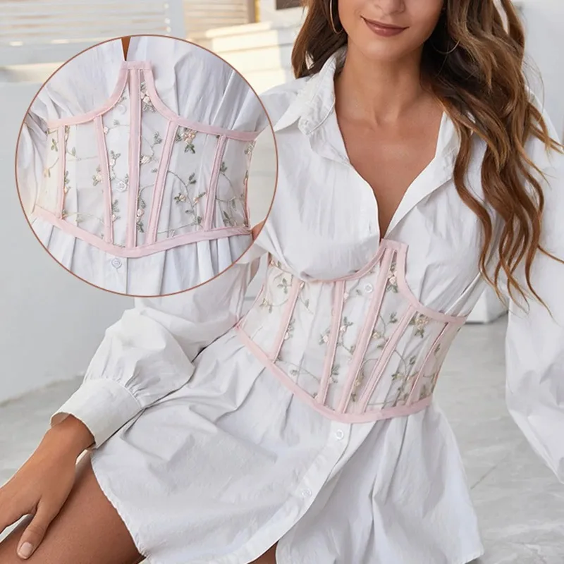 Fashion Women Waist Corset Flower Embroidery Waistband Vintage Waist Shaper Corsets  Body Belts Cummerbunds