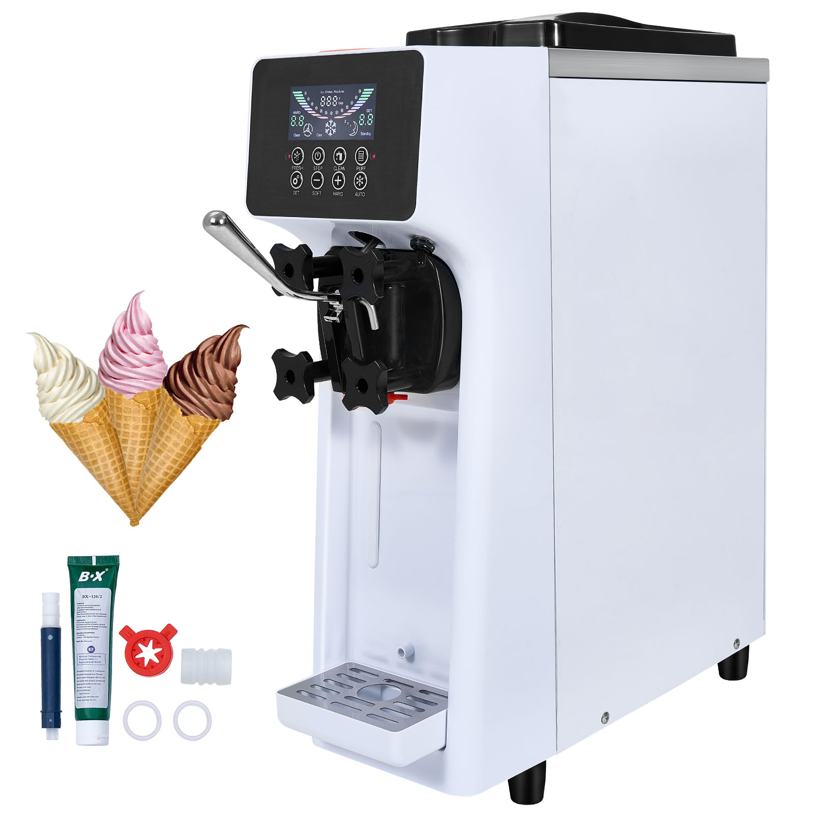 SucceBuy 4L Commercial Ice Cream MachineSingle Flavor Countertop Soft Serve Ice Cream Maker Touch Screen Auto Clean Pre-cooling