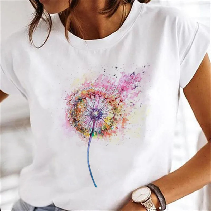 Camiseta de manga corta para mujer, camisa básica con estampado de plumas a la moda de Instagram, ropa para mujer, Tops, ropa estética, camisetas gráficas