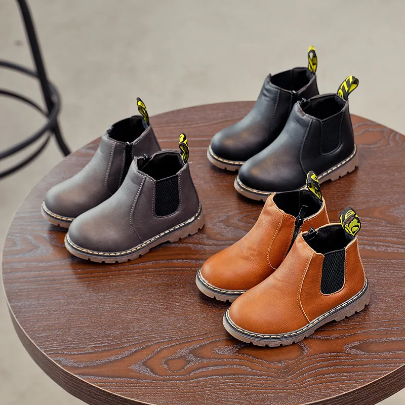 Ankle Boots de pelúcia grossa infantil com zíper, chelsea boots, quentes, grandes, meninos, meninas, crianças, nova moda, outono, inverno