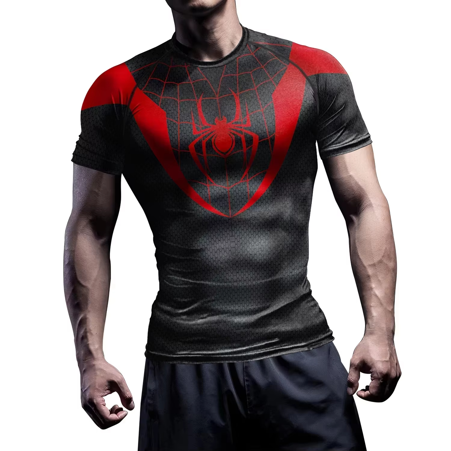 2025 Heren Compressie Shirt Korte Mouwen Comic Spider T-Shirt Cosplay Superheld Elastische Top Fitness Sportkleding Cosplay Kostuum