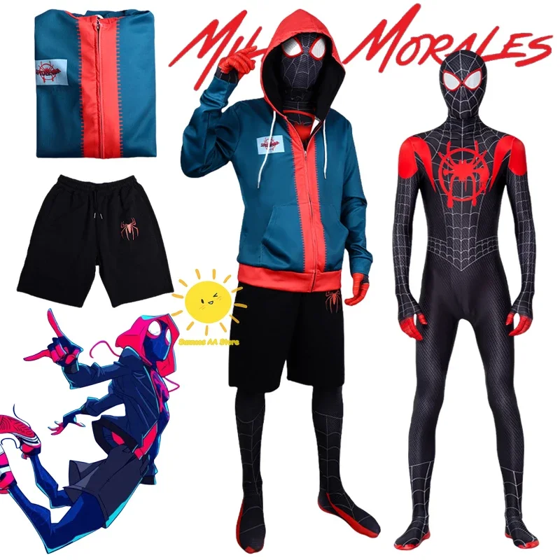 BEAST KINGDOM Spider Miles Morales Cosplay Halloween Jacket Bodysuit Mask Party Costume Suits Spider Miles Fantasy for Unisex