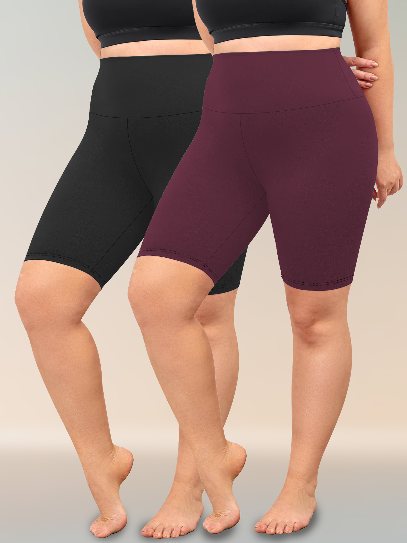 2-pack plus size biker shorts voor dames, hoge taille, superzacht, geschikt voor workout, yoga, atletiek en hardlopen