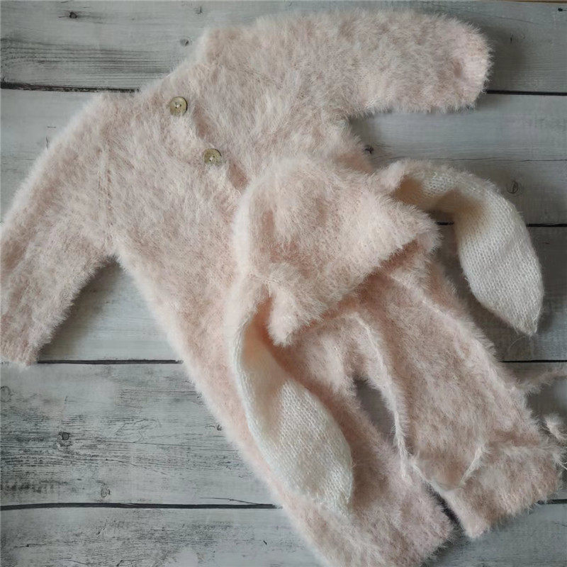 Mameluco de conejito peludo recién nacido para accesorios de fotografía de bebé, conejo rosa para ropa de fotografía
