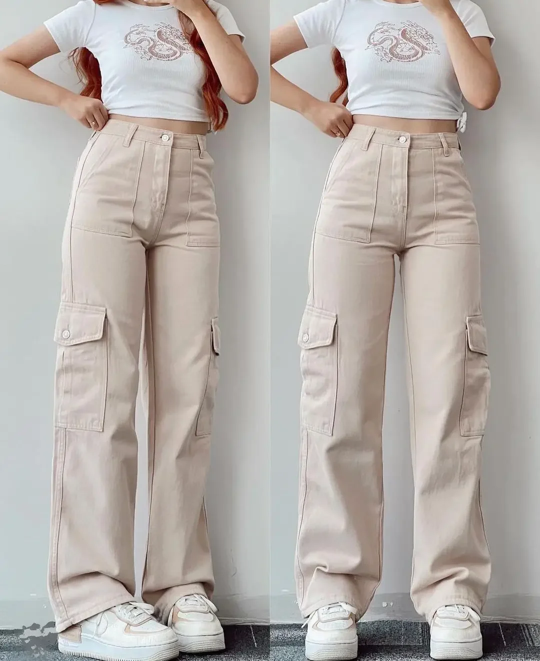 Calças femininas calças de perna larga zíper voar fino ajuste plana alta streetwear bolsos meados cintura outono 2024 tornozelo comprimento cor sólida