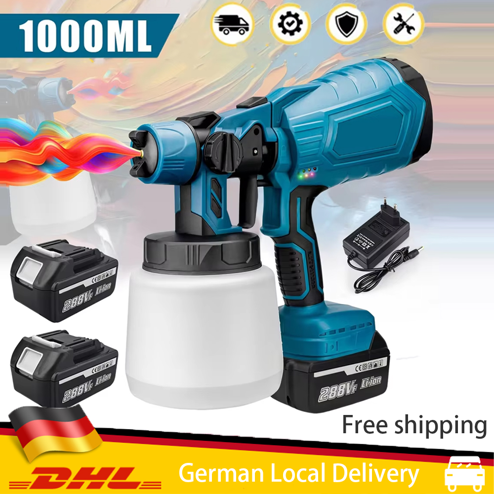 1000 W Elektrische Akku-Spritzpistole High Power HVLP Farbspritzgerät Auto Stahlbeschichtung Airbrush Für Makita 18 V Batterie
