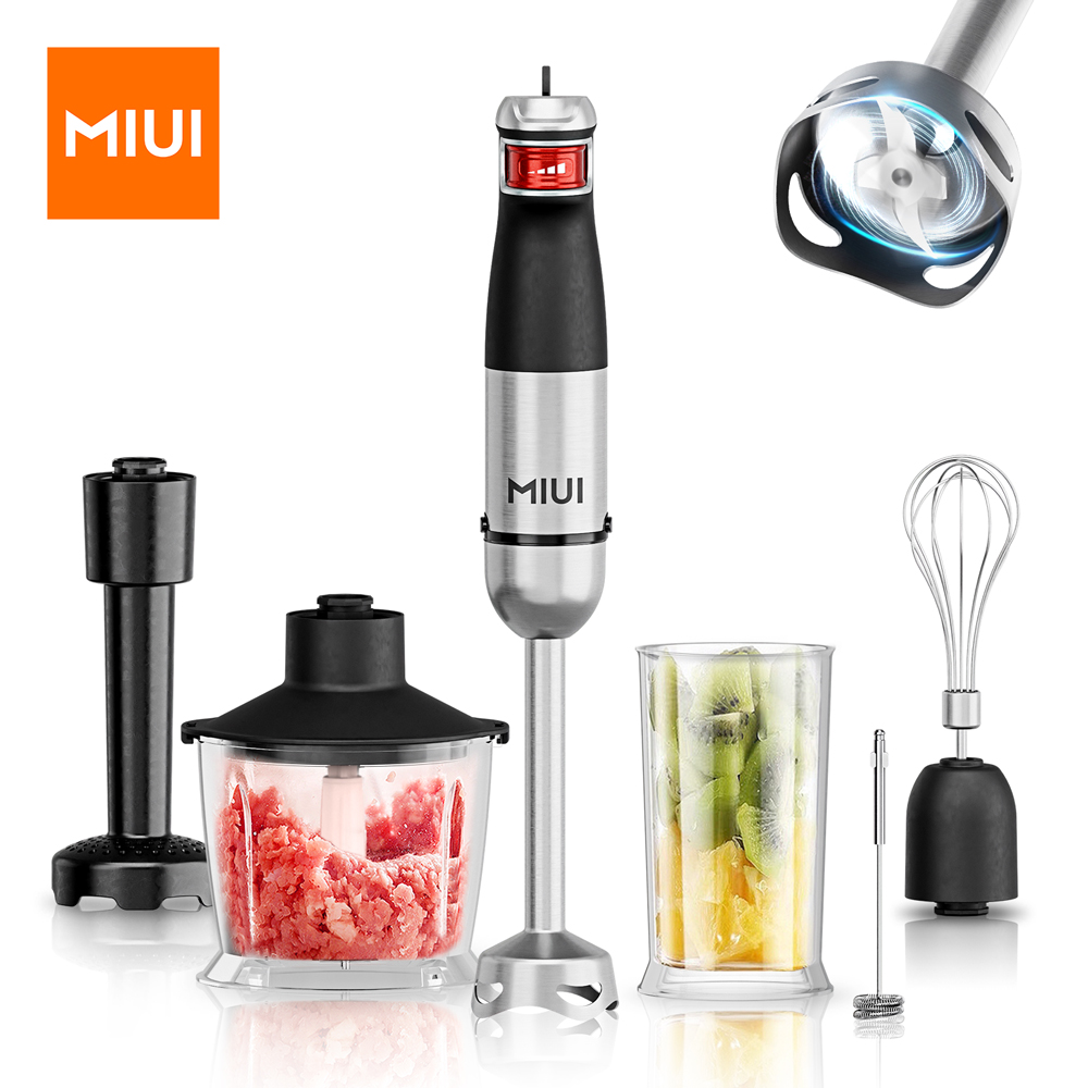 MIUI-licuadora eléctrica de mano 6 en 1, batidora de mano de inmersión multiusos, cuchillas de acero inoxidable, cocina casera, 1200W