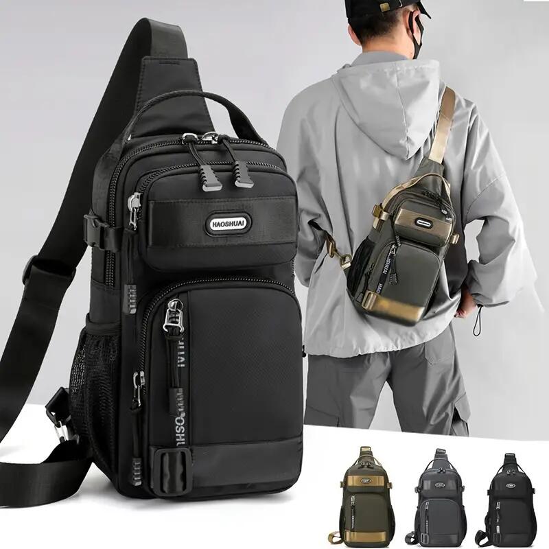 Wodoodporna torba sling z wieloma kieszeniami dla mężczyzn, antykradzieżowa torba na klatkę piersiową z portem USB, sportowa torba crossbody na co dzień do wędrówek, podróży i aktywności na świeżym powietrzu.
