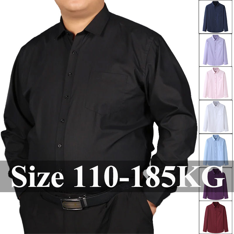 Plus Size 12XL 10XL Men's Shirts Long Sleeves Work Formal Shirt Anti-Wrinkle Classic Business Pocket Tops Male Clothing 90-190KG