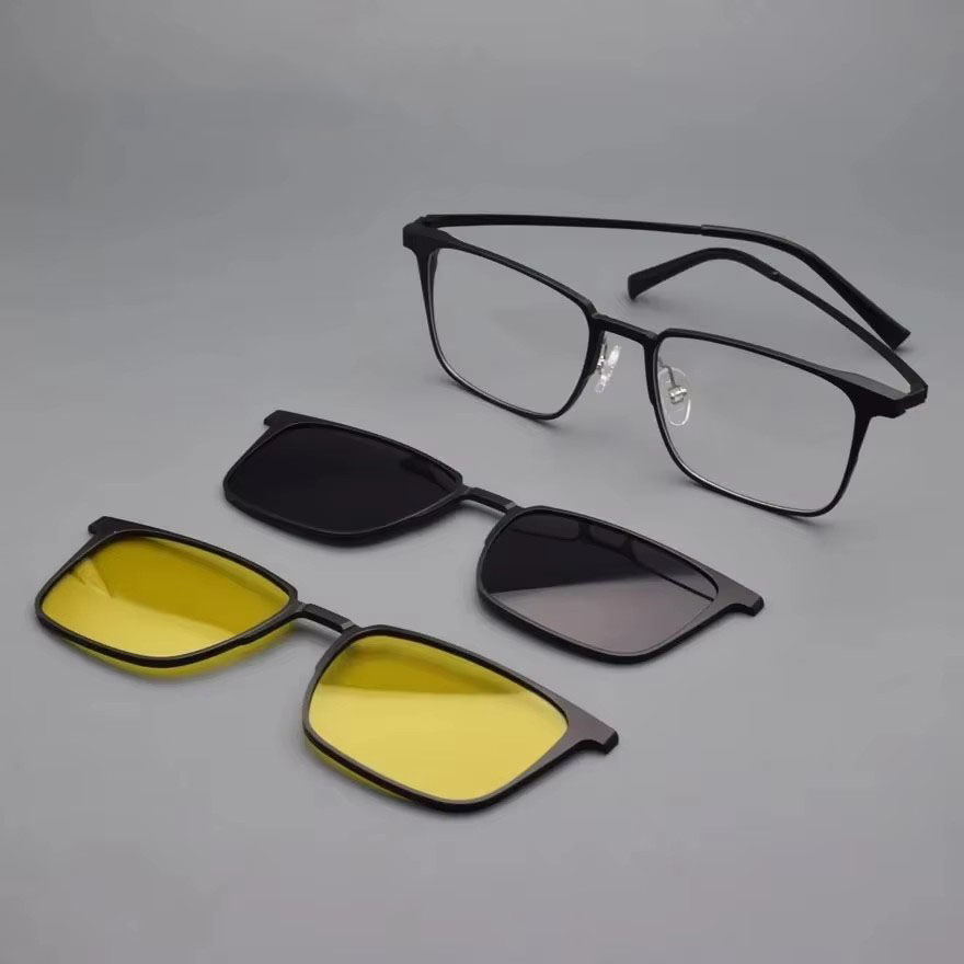 Montura de gafas de titanio completa para miopía de aluminio para hombres, gafas de sol graduadas con Clip polarizado, juego de lentes magnéticos
