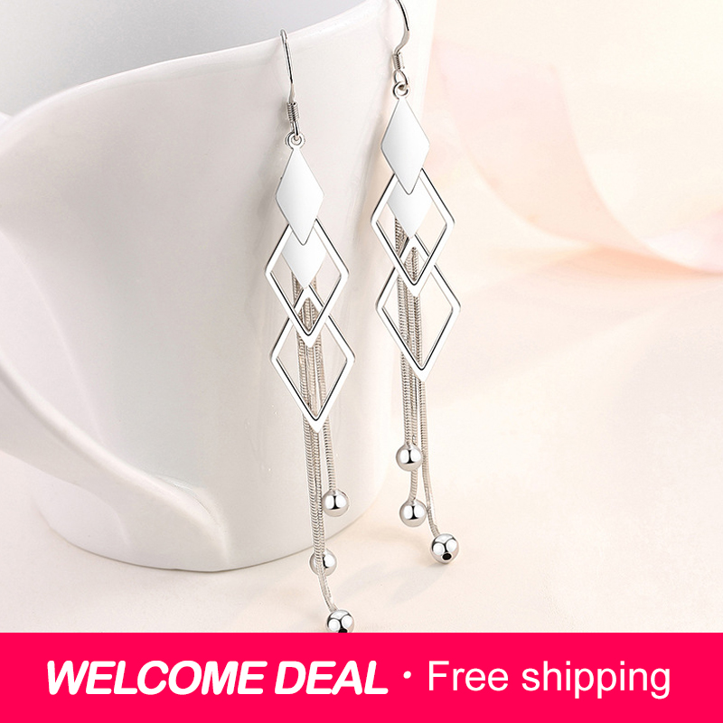 ZDADAN anting-anting Juntai panjang untuk wanita, anting-anting panjang rumbai geometris bahan perak murni 925, perhiasan pernikahan untuk wanita