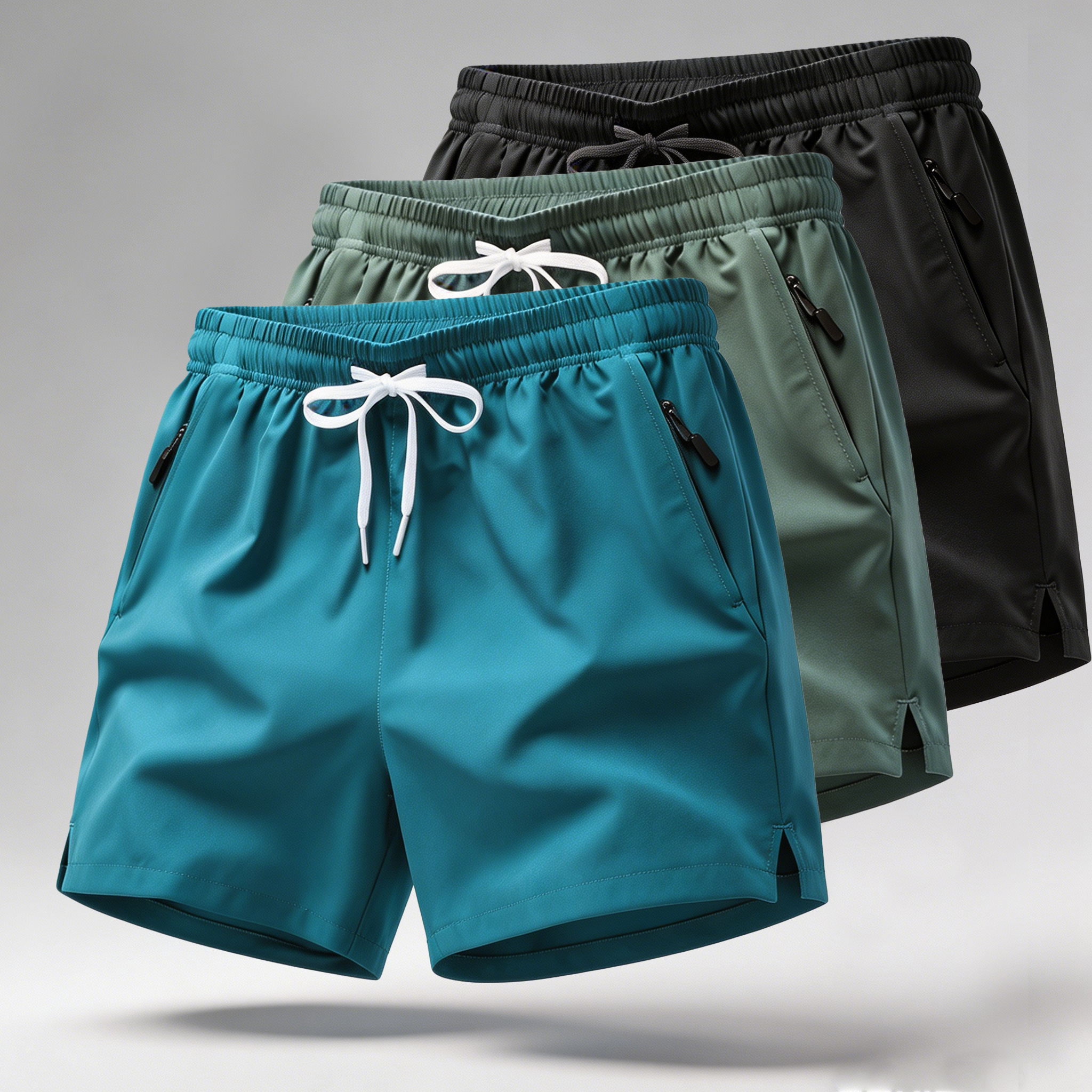 Pantalones Cortos Deportivos de Secado Rápido para Hombre con Cordón Ajustable y Bolsillos con Cremallera - Ideales para Entrenamientos Atléticos y Sesiones de Gimnasio