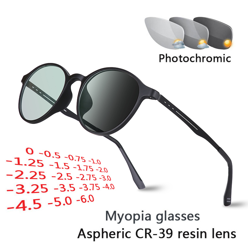 Kacamata Mata Fotochromic Titanium Ultralight Kacamata Miopia Pria Wanita Kacamata Jadi Siswa Kacamata Pandangan Pendek-0.5 -6