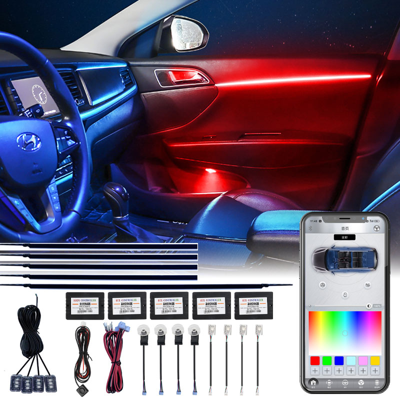 18 en 1 RGB LED voiture décoration d'ambiance lumière d'ambiance intérieur bande acrylique par App contrôle lampe décorative universelle