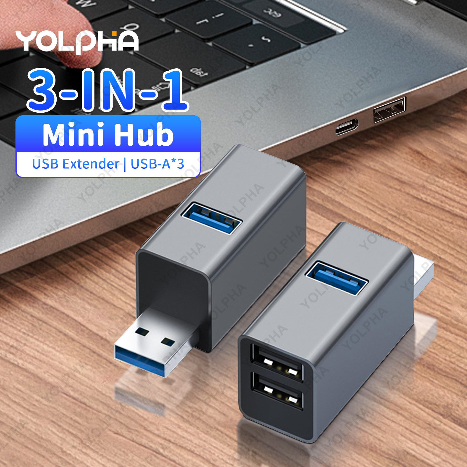 Hub USB 3 ports, haute vitesse, transfert de données rapide, mini-extenseur USB portable pour PC, ordinateur de bureau, ordinateur portable, hub USB A