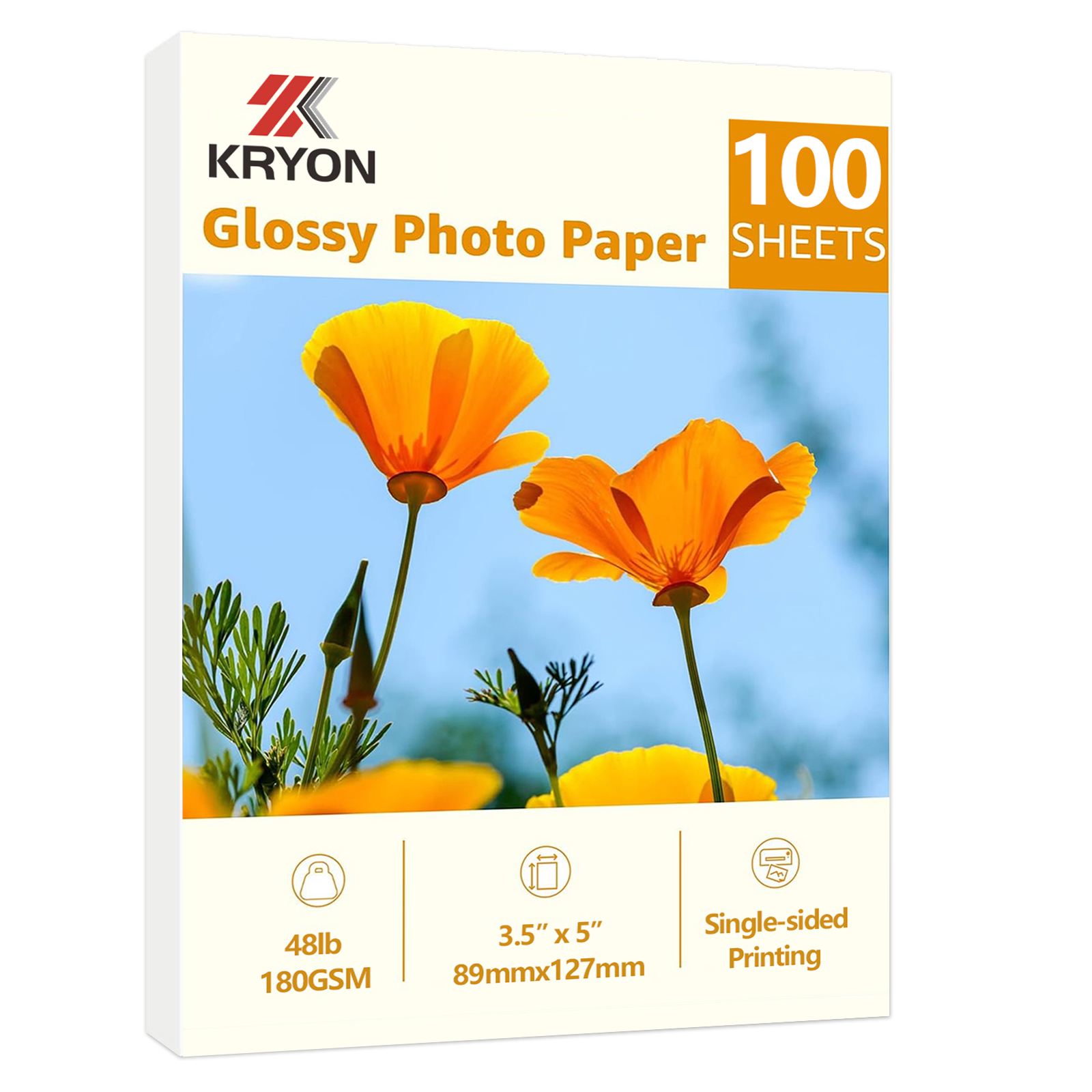 Papel fotográfico brilhante com 100 folhas, 3,5 x 5 polegadas, papel fotográfico de face única para impressora jato de tinta com tinta corante, 180 GSM