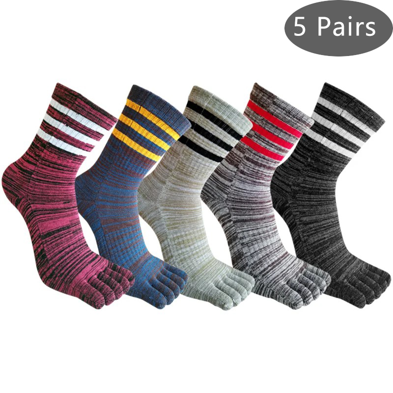 5 paires homme Sport orteil chaussettes coton rayé coloré Compression absorbant la sueur déodorant Fitness voyage 5 doigts chaussettes courtes