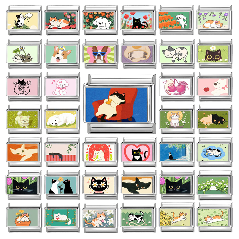 Y2K Cute Funny Sofa Cats Dogs Italian Charm Fit 9mm Stainless Steel Women DIY Bracelet Drop Shipping Fashion Jewelry Wholesale