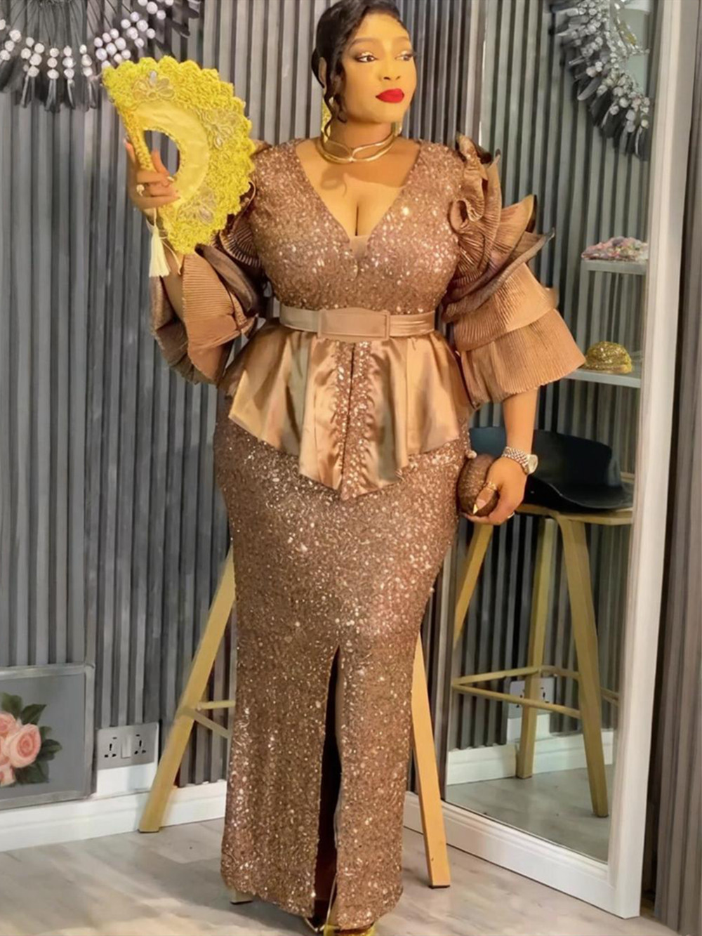 Plus Size Evening Dresses for Women African Luxury Gown Elegant Turkey Muslim Wedding Party Long Dress Ankara Sequin Robe 2026
