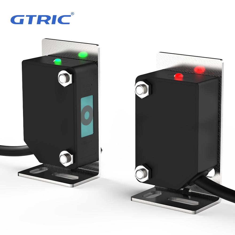 Laser GTRIC fotoelektryczny czujnik podczerwieni widzialny punkt przelotowy NPN PNP 12-24VDC przełącznik fotokomórki kwadratowy ze wspornikiem