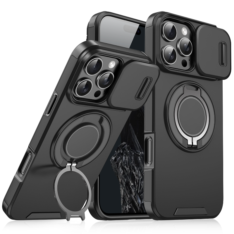 Luxo resistente armadura robusta suporte magnético caso para iphone 16 15 14 13 12 11 pro max plus slide câmera proteção pc capa
