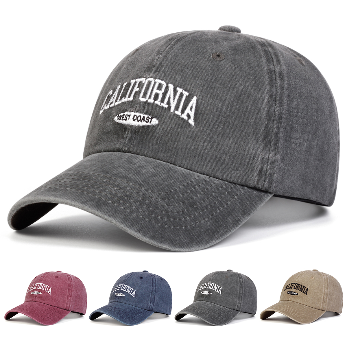 Unisex CALIFORNIA Letterborduurwerk Wassen Baseball Caps Lente en herfst Outdoor Verstelbare Casual Hoeden Zonnebrandcrème Hoed
