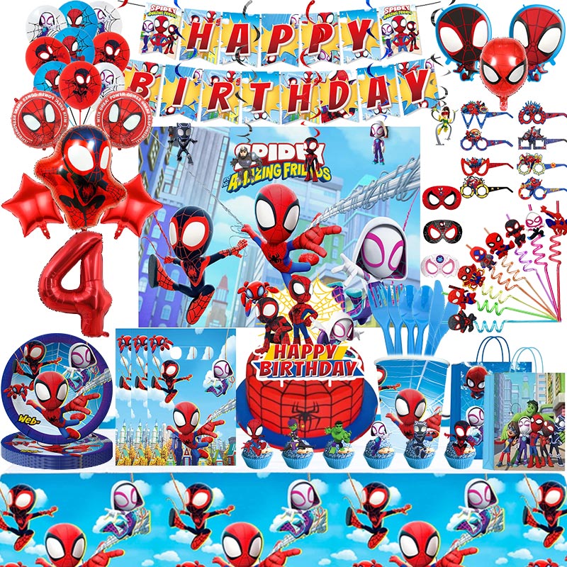 Decoración de fiesta de cumpleaños de Spidey y sus increíbles amigos, vajilla temática de Spiderman, plato de taza, suministros de globos Spidey para niños