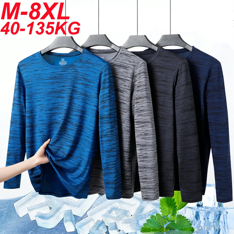 T-shirt Estiva da Uomo a Maniche Lunghe in Seta Ghiaccio ad Asciugatura Rapida, Elastica, Taglie Forti, Protezione Solare, Top Cationico per Sport all'Aperto