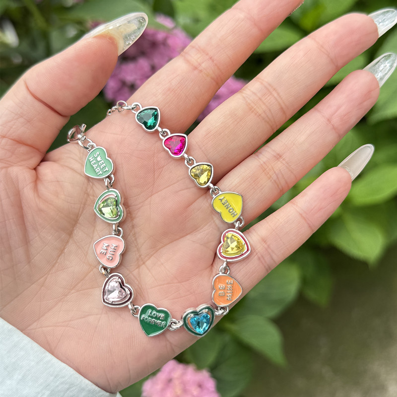 Nueva moda, pulsera colorida con diamantes de imitación y letras de corazón de amor para mujer, accesorios estéticos Y2k, regalo de joyería de moda coreana
