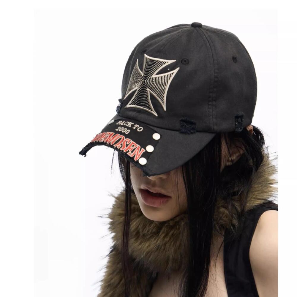 Cappellino da Baseball in Rete Effetto Invecchiato, Cappello Vintage con Ricamo Lettere Americane per Uomo e Donna, Accessorio Casual Quotidiano Hip Hop