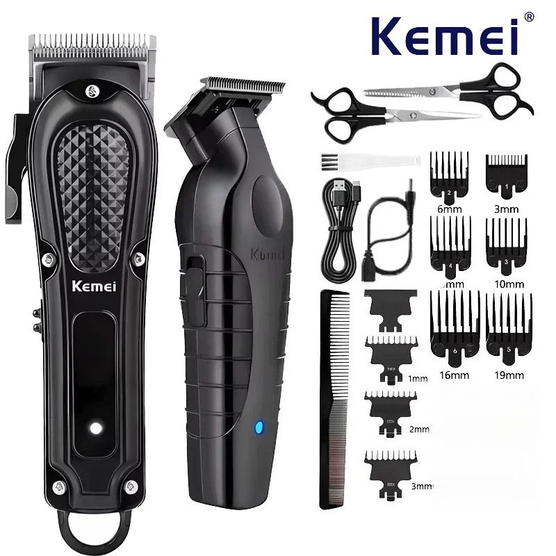 Kemei máquina de cortar cabelo profissional para homens KM-1071 KM-2299 máquina de cortar cabelo sem fio aparador de barba elétrica kit de beleza de corte de cabelo