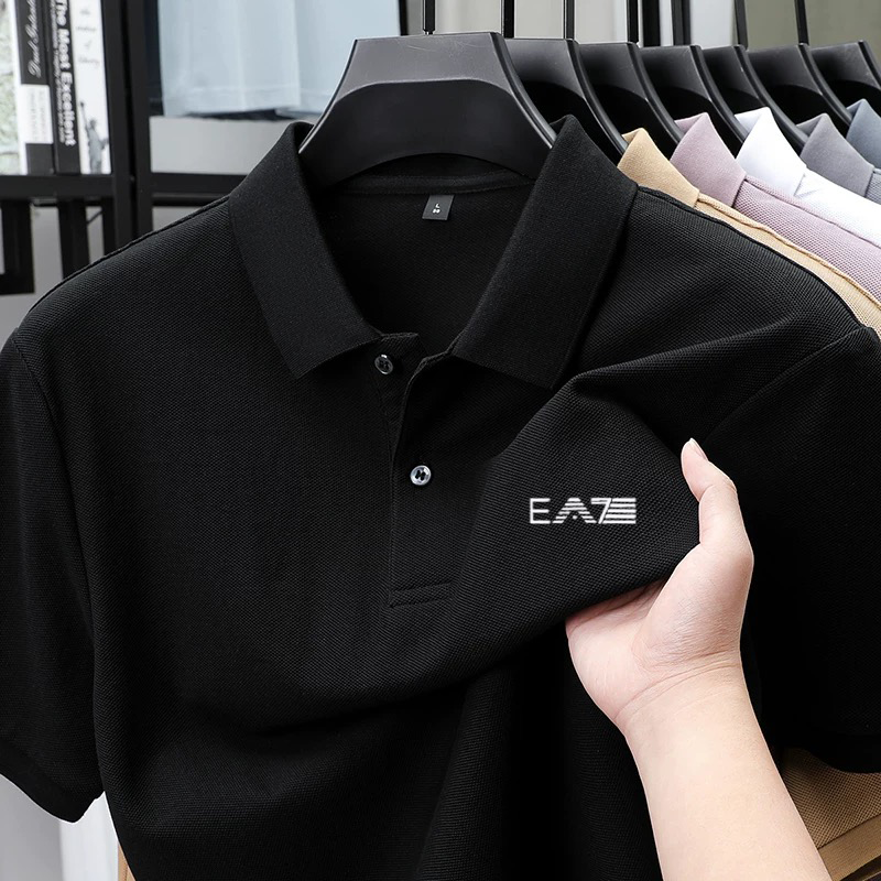 Camisa Polo de Golfe Masculina de Verão de Alta Qualidade com Estampa, Cor Sólida, Respirável, Casual para Escritório, Roupas Masculinas de Alta Qualidade