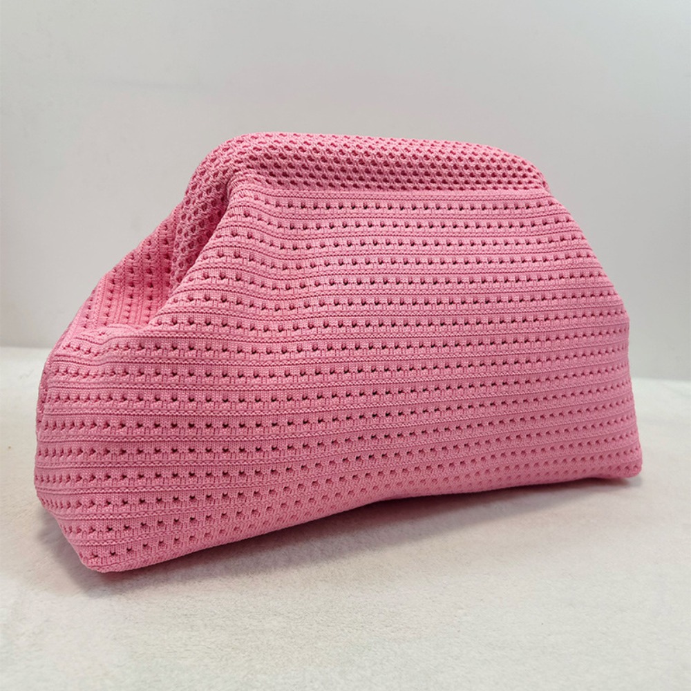 Pochette da spiaggia da donna in tinta unita Borsa da banchetto scavata di grande capacità Borsa da gnocco elastica morbida Borsa estiva all'uncinetto