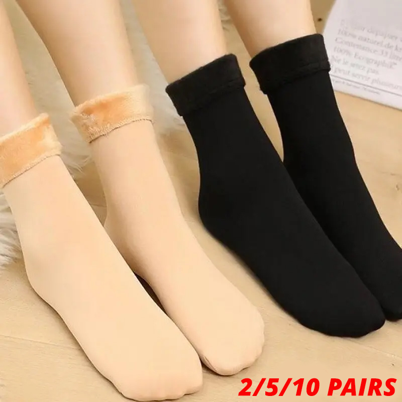Chaussettes épaisses en peluche pour hommes et femmes, tube moyen, solide, document, chaud, neige, automne, hiver, 2, 5/10 paires