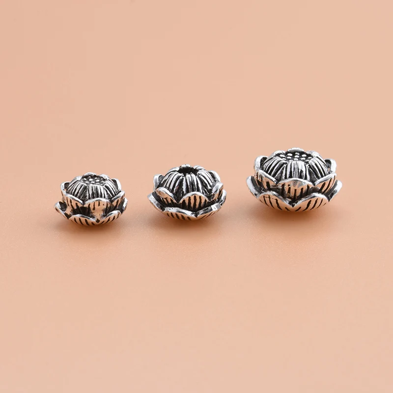 S925 prata esterlina lótus perfurado septo criativo artesanal diy frisado material pulseira acessórios