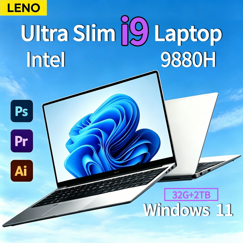 LENO 2026 Novo Laptop Ultra Slim de 15,6 Polegadas com Intel Core i9-9880, 4K HD, para Jogos, 1920*1080, Windows 11, para Escritório, Estudo e Uso Doméstico