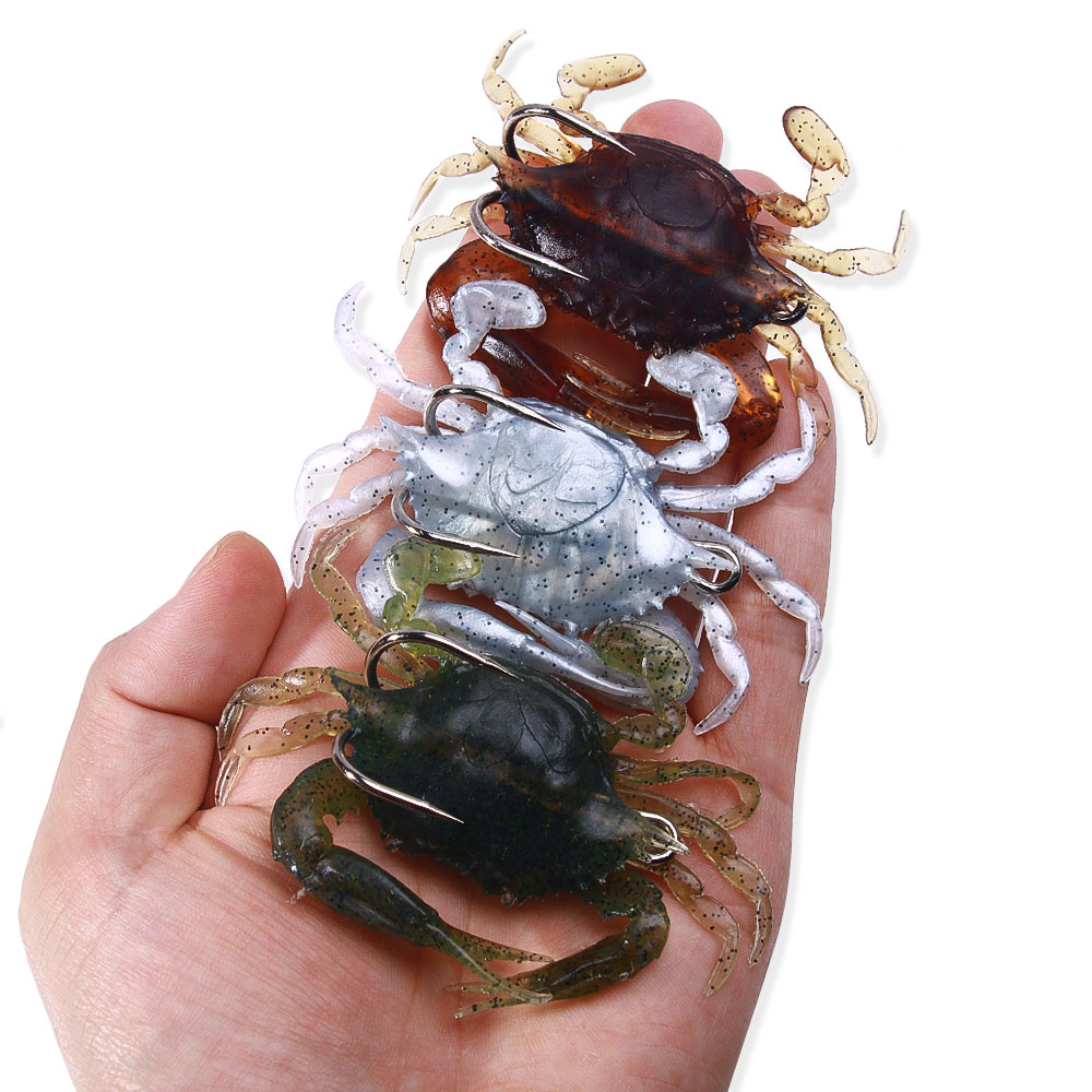HENGJIA 3 peças 8cm 19g Isca Artificial de Silicone Macio em Formato de Caranguejo 3D com Anzol para Pesca em Água Salgada e Pesca de Lúcio
