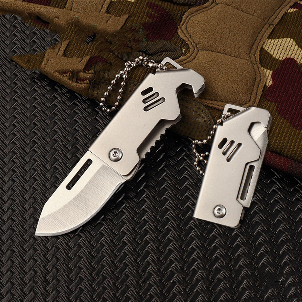 New Outdoor Folding Pocket Knife Keychain D2 Steel Sharp Cutting Camping Survival Tool Bottle Opener Portable Key Chain Pendant