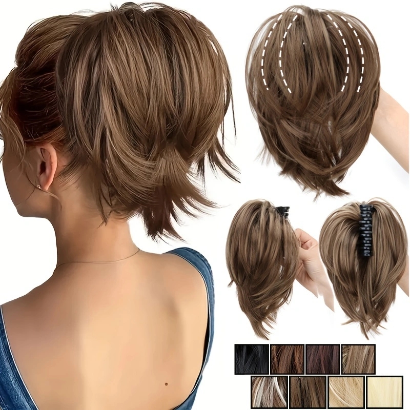 WIGSIN สังเคราะห์ Messy Bun ผม Scrunchies สั้นตรง Chignon หางม้า Claw คลิปในส่วนขยายของผม Tousled Updo สําหรับผู้หญิง