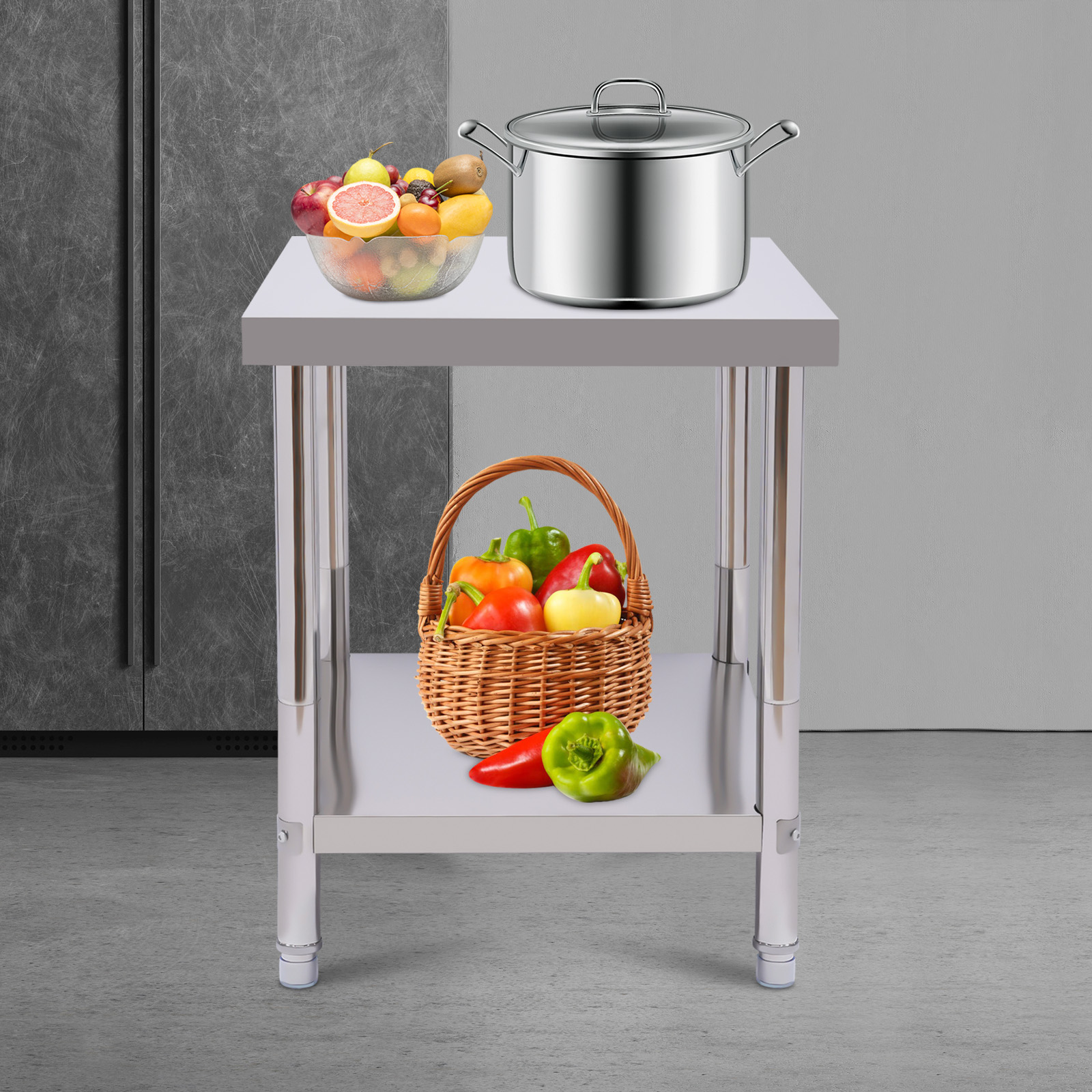 Table de préparation et de travail en acier inoxydable 24 x 18 pouces, table de travail commerciale robuste pour préparation des aliments avec sous-shelf pour restaurant